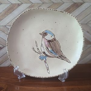 Spectrum Designz irregular shape stoneware plate with raised bird design